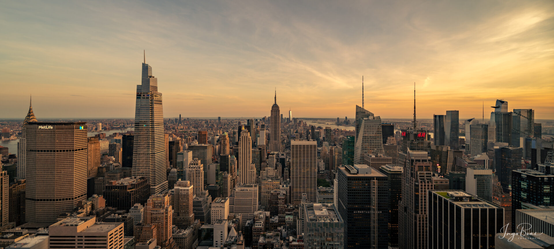 Foto von unserer letzten Fotoreise: Blick vom Top of the Rock über Manhattan zum Sonnenuntergang