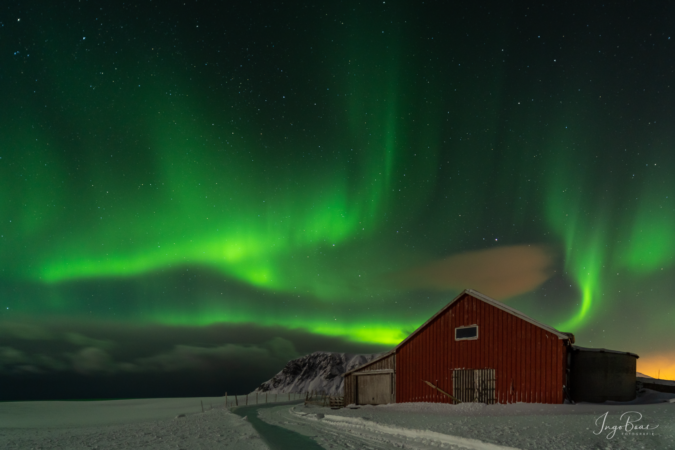 Polarlichter über einer roten Scheune / Lofoten Polarlichter über einer roten Scheune / Lofoten
